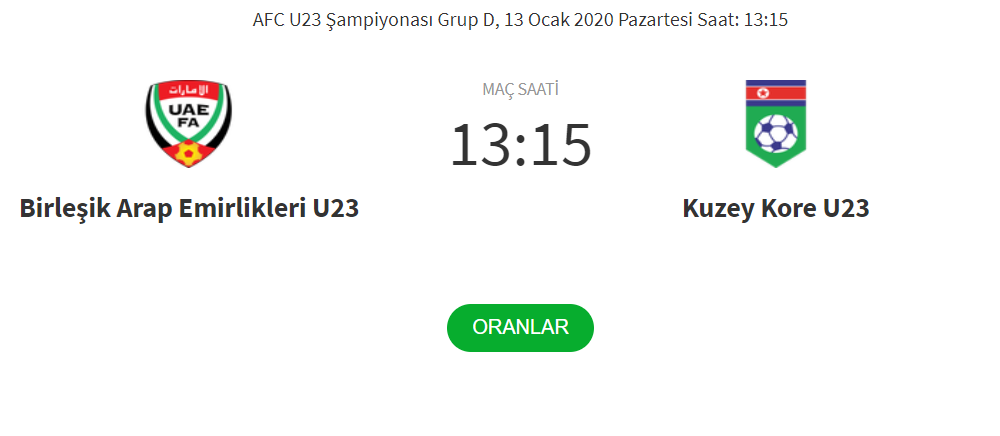 Birleşik Arap Emirlikleri U23 – Kuzey Kore U23 iddaa maç tahmini